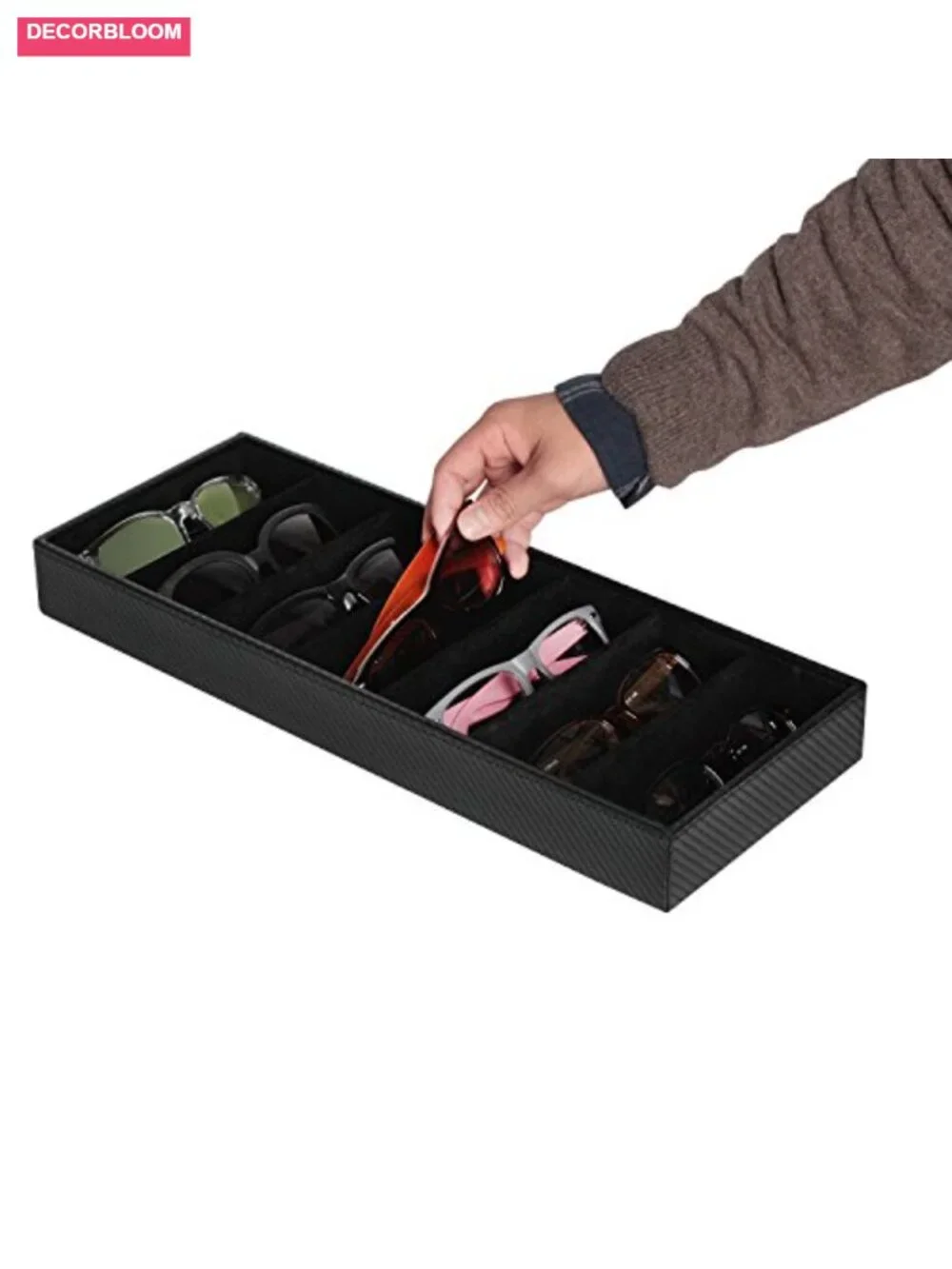7 Slot Sunglasses Organizer Leather Eyeglass Storage Tray Box Desk